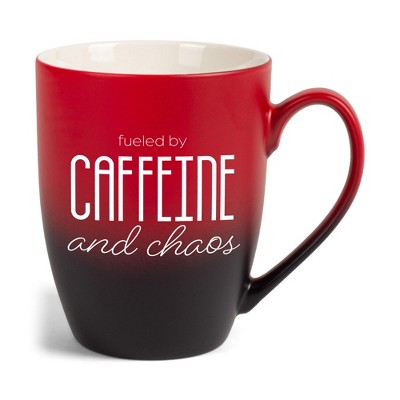 Elanze Designs Fueled By Caffeine And Chaos Two Toned Ombre Matte Red and Black 12 ounce Ceramic Stoneware Coffee Cup Mug