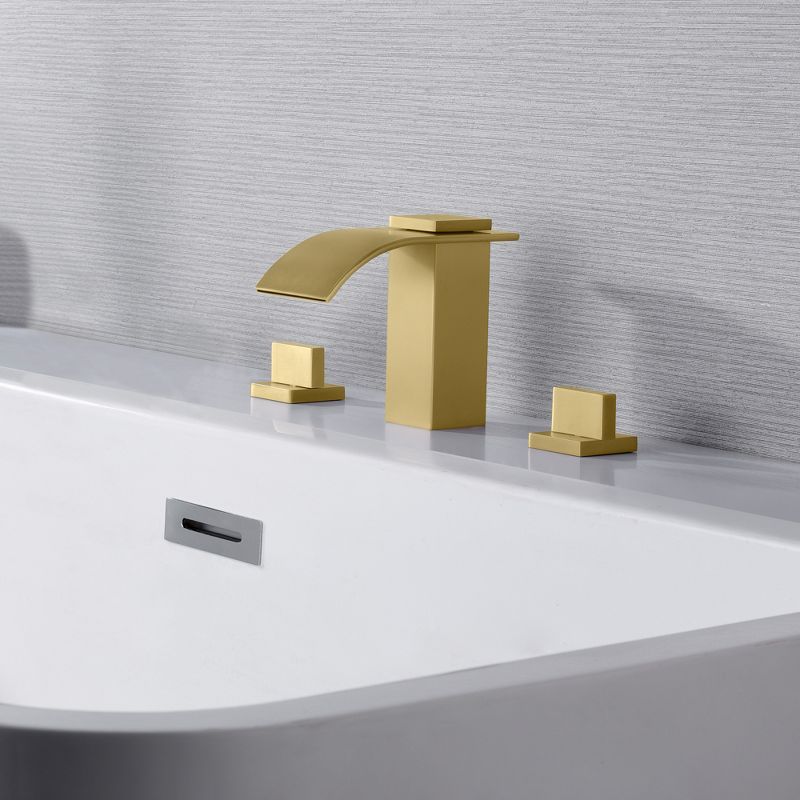 Sumerain Two Handle Roman Tub Faucet 3 Hole Waterfall Bathtub Faucet Brushed Gold with  Brass Valve, 4 of 8