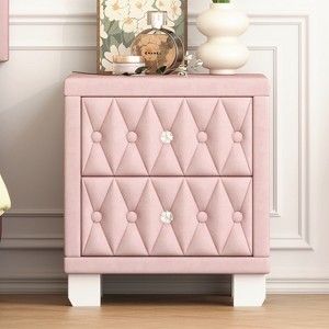 KTMBDW Night Stand, Small 2 Drawer Dresser, Velvet Nightstand with Button-Tufted for Bedroom, Closet, Dorm - 1 of 4