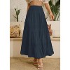 Women's 2025 Boho Chiffon Maxi Skirt - Flowy Pleated A-Line Long Skirt with Elastic Waist Dark Blue - 3 of 4