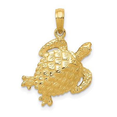 Black Bow Jewelry 14k Yellow Gold 18mm Textured Sea Turtle Pendant