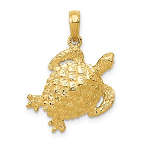 Black Bow Jewelry 14k Yellow Gold 18mm Textured Sea Turtle Pendant - 1 of 4