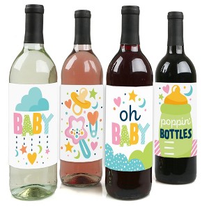 Big Dot of Happiness Colorful Baby Shower - Gender Neutral Party Decorations for Women and Men - Wine Bottle Label Stickers - Set of 4 - 1 of 4