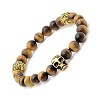 Steeltime Men's stretch tiger eye bracelet w/three 18 kt gold plated skull - 2 of 4