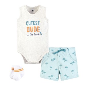 Hudson Baby Infant Boys Bodysuit, Short and Sock, Cutest Beach Dude - 1 of 4