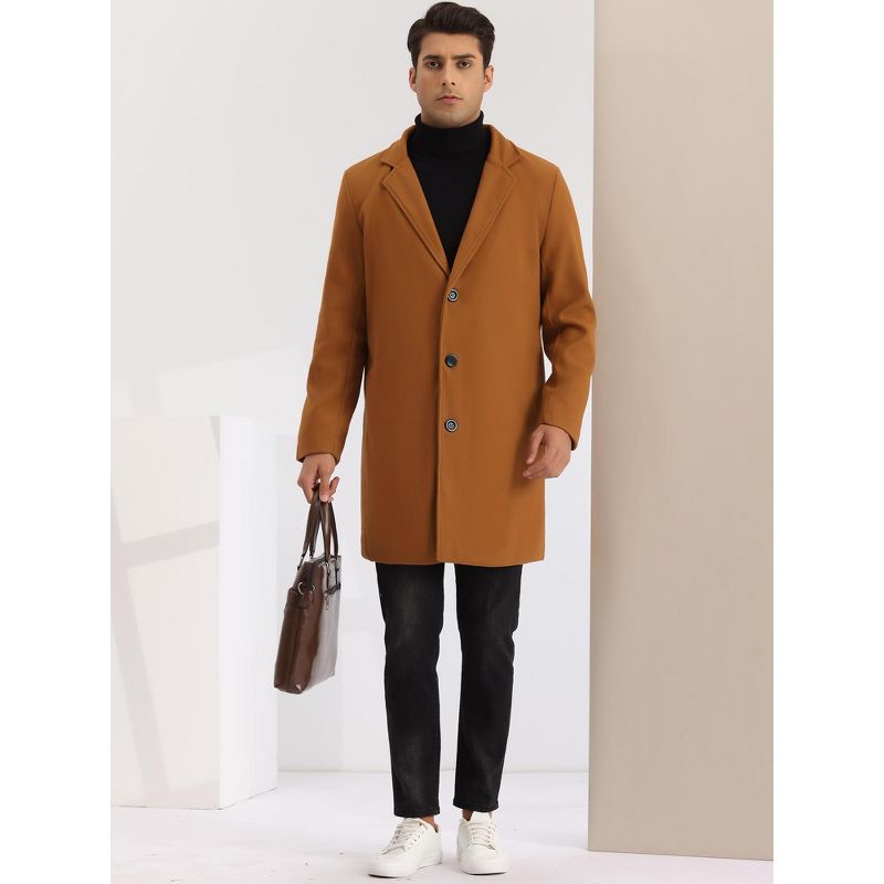 Lars Amadeus Men's Slim Fit Winter Notched Lapel Single Breasted Long Jacket Overcoat, 3 of 7