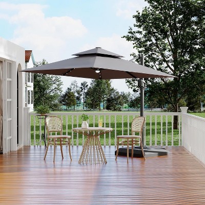 10FT Solar Cantilever Patio Umbrella – 360° Rotation, Windproof Base Included & UPF50+ UV Protection (Rectangular)