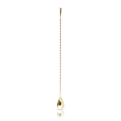 Viski Gold Weighted Stainless Steel Barspoon, Japanese Style Twisted Stem Handle, Teardrop Weight