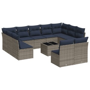 vidaXL 12 Piece Garden Sofa Set with Cushions Poly Rattan - Beige and Gray With Table - 1 of 4