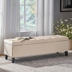Lyngins Contemporary Button Tufted Storage Ottoman Bench, Diamond Stitch Ottoman with Storage,  Pressure Hinges & Entryway Bench (Foot Stool) - 1 of 4