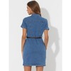 Allegra K Women's Collar Roll Up Short Sleeve Belted Button-Up Denim Shirt Dresses - 4 of 4
