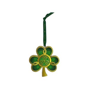 Slickblue Irish Shamrock Hanging Ornament – Resin with Triskelion Design, 3.3", Green Ribbon Included - 1 of 3