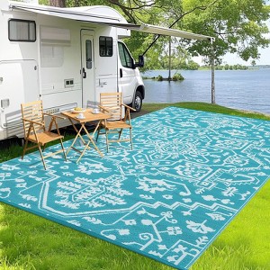 9x18 Large Outdoor Rug for Patio Rugs Waterproof, Reversible Plastic Straw Rug Medallion Pattern, Vintage Camping Rug, Foldable Lightweight Carpet - 1 of 4