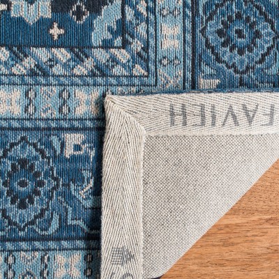 Classic Vintage Blue Charcoal Flat Woven Cotton Area Rug - 4' x 6'