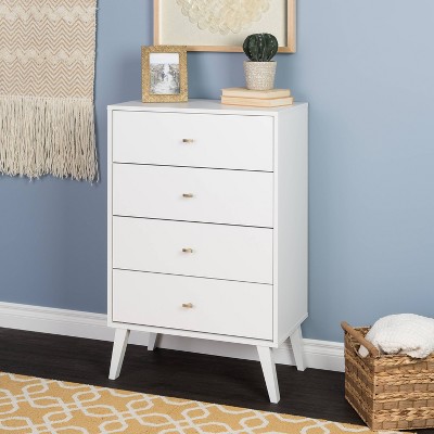 White Mid-Century Modern 4-Drawer Vertical Chest