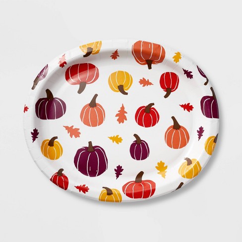 24-Pack Large Oval Thanksgiving Paper Plates, Heavy Duty Serving