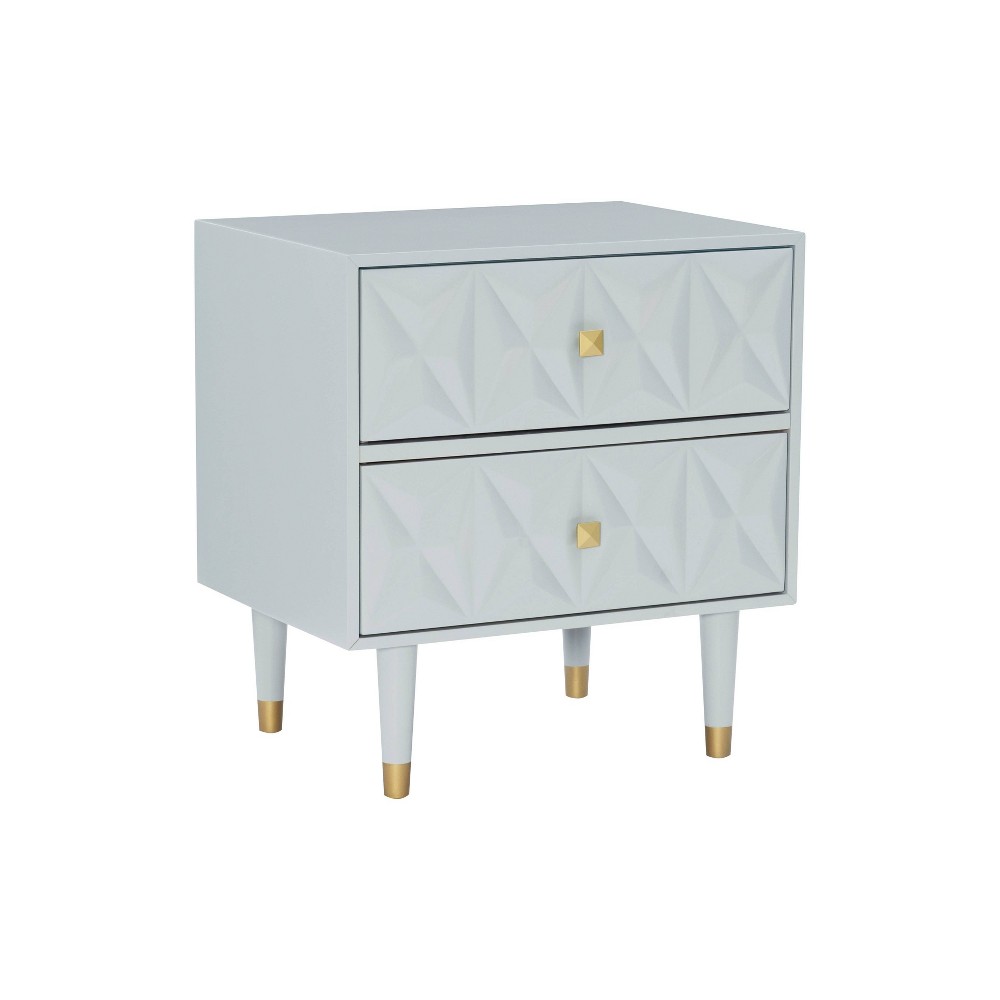Photos - Storage Сabinet Linon Glam 2 Drawer Geo Textured Nightstand Gray with Gold Pulls  