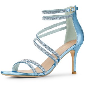 Allegra K Women's Ankle Strap Rhinestone Stiletto Heel Heeled Sandals - 1 of 4