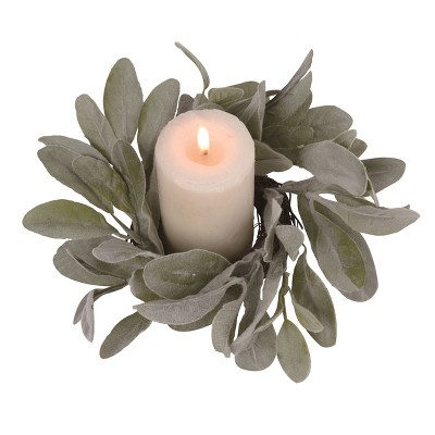 Transpac Fabric 10 in. Green Spring Lambs Ear Candle Wreath