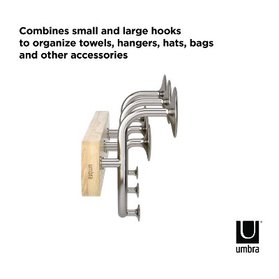 Natural Wood and Nickel 9-Hook Wall Mounted Coat Rack