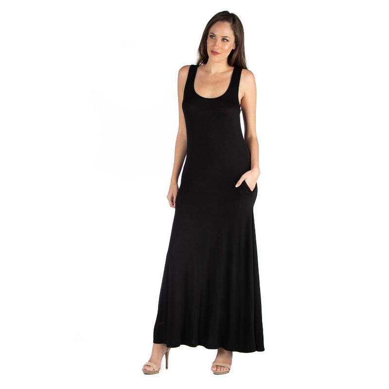 24seven Comfort Apparel Scoop Neck Sleeveless Maxi Dress with Pockets, 1 of 5