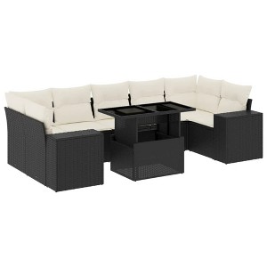 vidaXL Patio Sofa Set with Cushions Outdoor Furniture 8 Piece Poly Rattan - Black and Cream without storage - 1 of 4