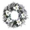 Nearly Natural 24” Flocked Poinsettia and Pine Artificial Christmas Wreath with 50 Warm White LED Lights - 3 of 4