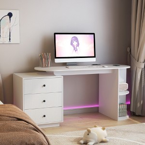 GDFStudio Eamon Modern Computer Desk with Drawers, Open Shelves, AC Power Sockets and USB Charging Ports - 1 of 4