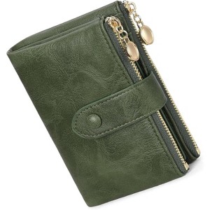 BEAFUP Small Wallets for Women,Leather RFID Blocking Bifold Double Zipper Pockets Wallet Card Case Purse with 2 ID Windows - 1 of 4