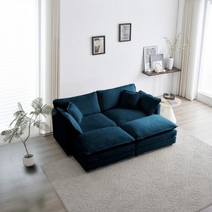 4-Piece Set: Upholstered 2-Seater Sofa and 2 Ottoman Pieces, Loveseat Lounge - 1 of 3