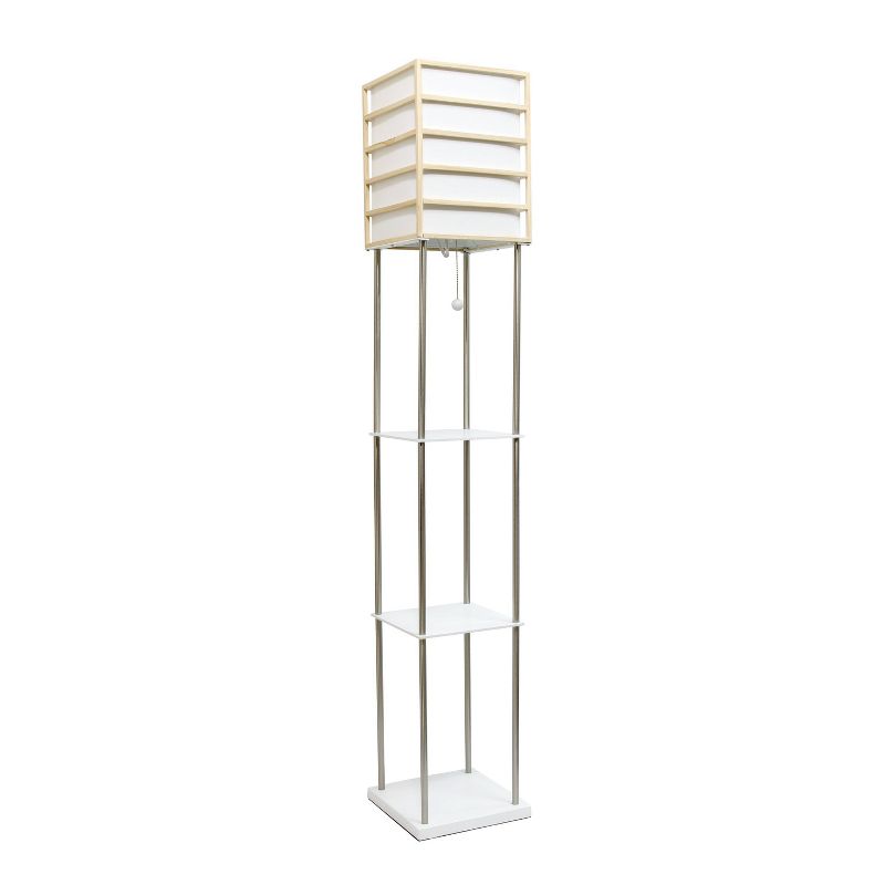 Metal/Wood Etagere Floor Lamp with Storage Shelves and Linen Shade Brushed Nickel - Lalia Home, 1 of 7