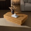 43" Modern Coffee Table, Faux Burl Wood Rectangular Center Table with MDF Pedestal Base for Living Room, Office, or Apartment - Panipeachy - 3 of 4