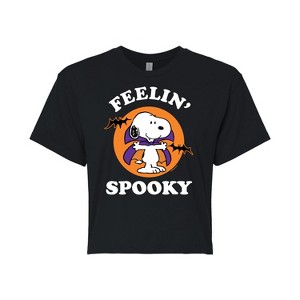 Women's Peanuts Feelin Spooky Cropped Graphic T-Shirt - Black - Large - 1 of 4