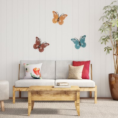 Hand Painted 3D Butterfly Metal Wall Art Set