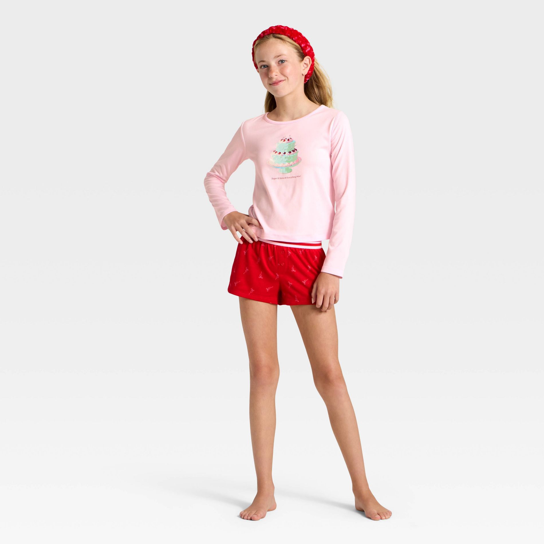 Girls' 2pc Long Sleeve Pajama Set with Spa Headband - art class™ Pink