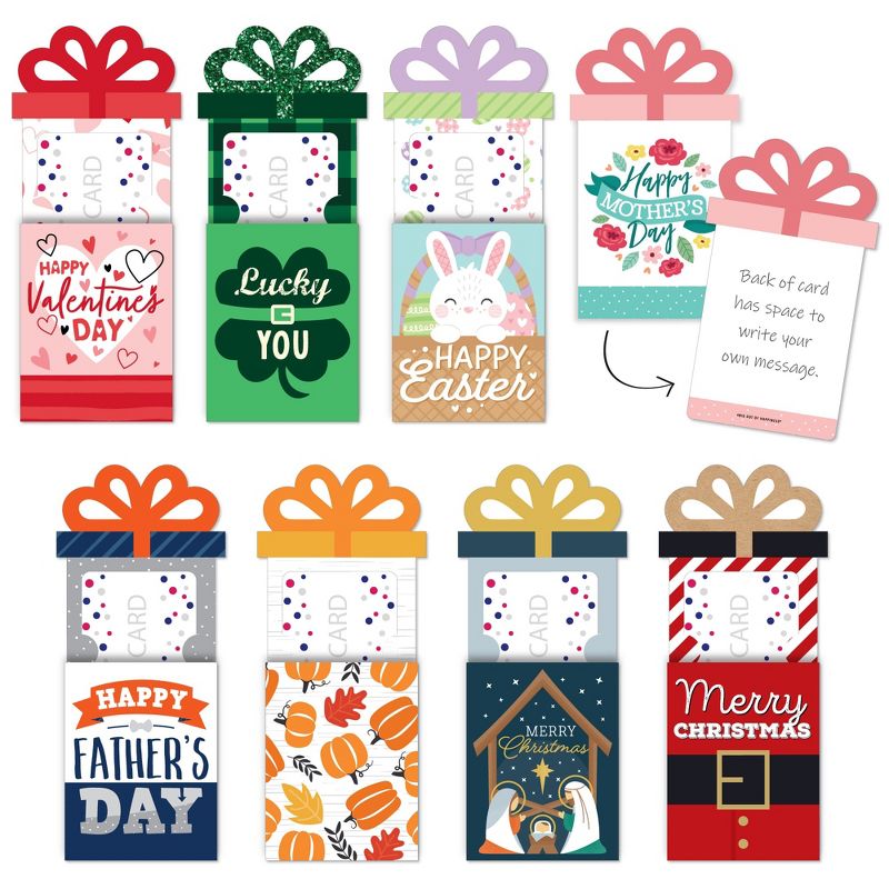 Big Dot of Happiness Assorted Seasonal Cards - All Holiday Assortment Money and Gift Card Sleeves - Nifty Gifty Card Holders - Set of 8, 1 of 9