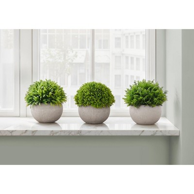 NicBex Set of 3 Mini Faux Grass Plants in Grey Pots, Fake Tabletop Greenery for Desk, Shelf & Bathroom Decor, Artificial Plants Indoor