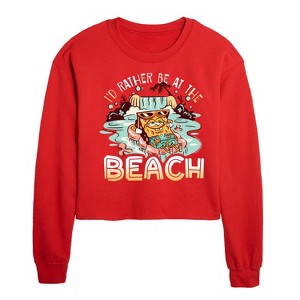 SpongeBob SquarePants Rather Be At Beach Cropped Long Sleeve Crew Neck Sweatshirt - Red - X-Large - 1 of 4