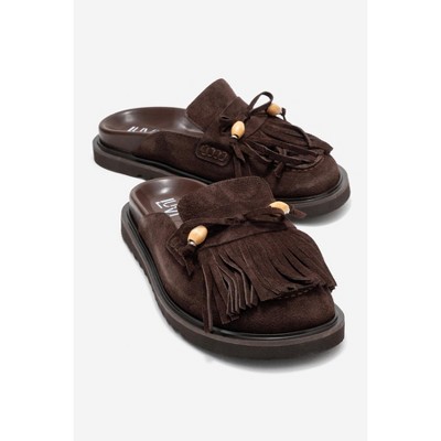 Carol - Brown Tassel-Detail Genuine Leather Closed-Toe Mule (Women) | Forever & Always Shoes
