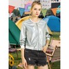 INSPIRE CHIC Women's Holographic Fashion Stand Collar Metallic Lightweight Zip Bomber Jacket - 2 of 4