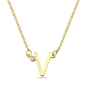 Stylish 14k gold plated initial necklace adorned with sparkling cubic zirconia for a personalized and elegant touch. - 1 of 2