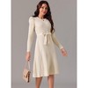 Seta T Women's Puff Long Sleeve Crewneck Tie Waist A-Line Ribbed Knit Midi Sweater Dress - 3 of 4