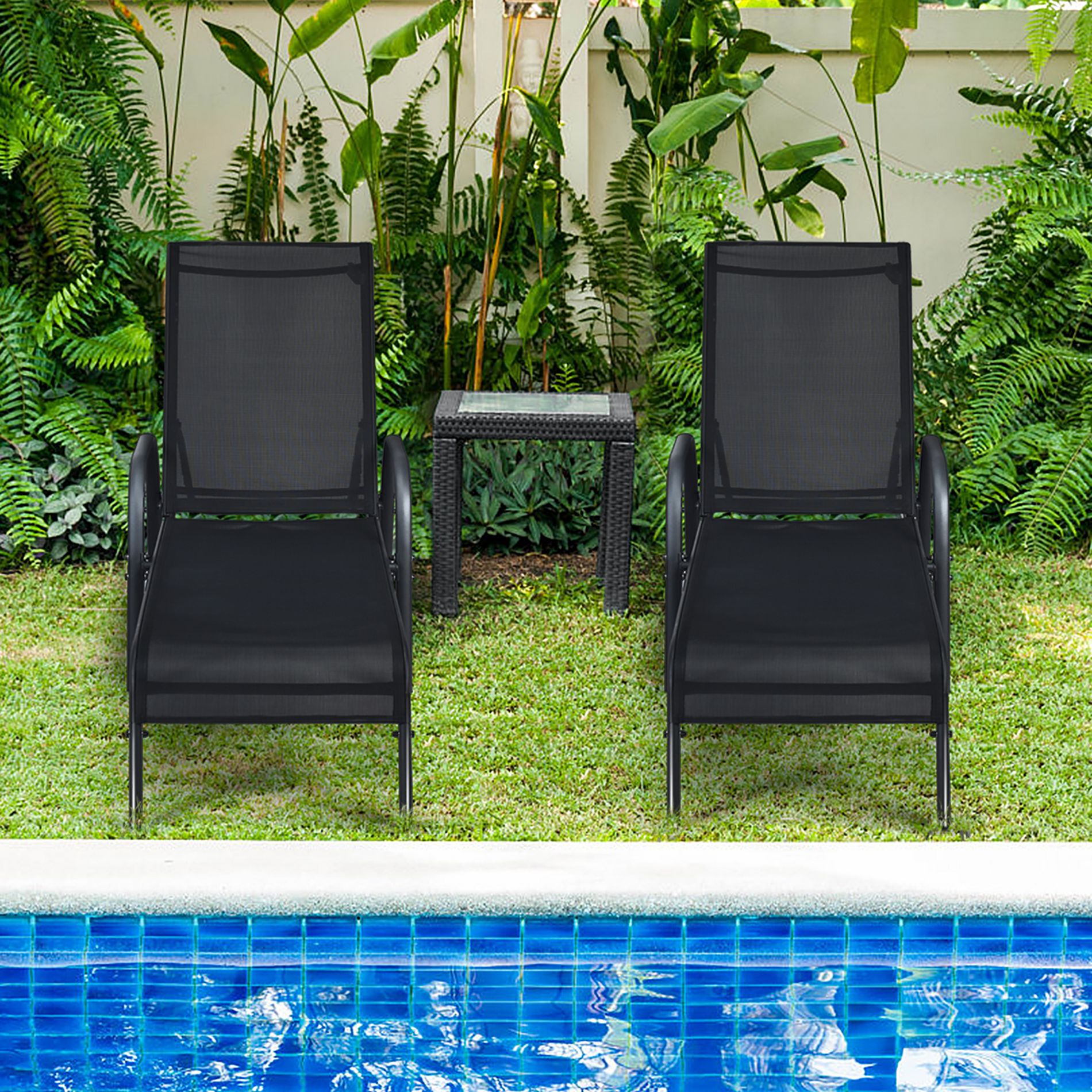 Costway 2PCS Outdoor Patio Lounge Chair Chaise Fabric Adjustable Reclining Armrest Black at Target