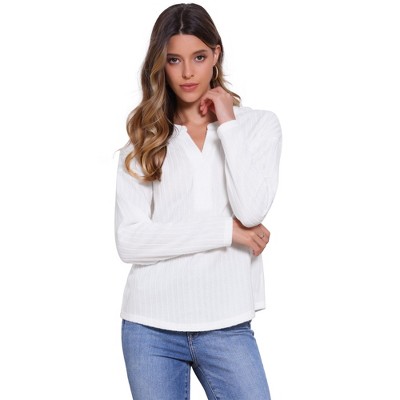 INSPIRE CHIC Women's Casual 2025 V Neck Button Down Long Sleeve Knit Textured Blouse