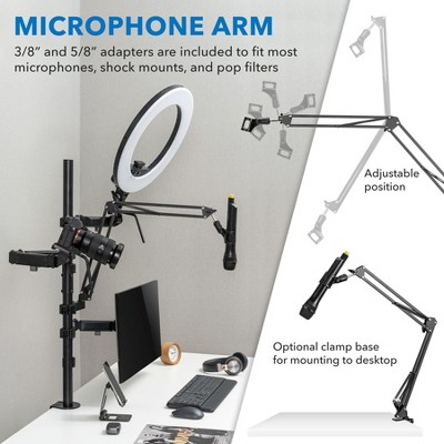 Black Steel Multi-Arm Desktop Streaming Mount with Mic Holder