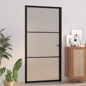 vidaXL Interior Door 40.4"x79.3" Black Matt Glass and Aluminum - 1 of 4