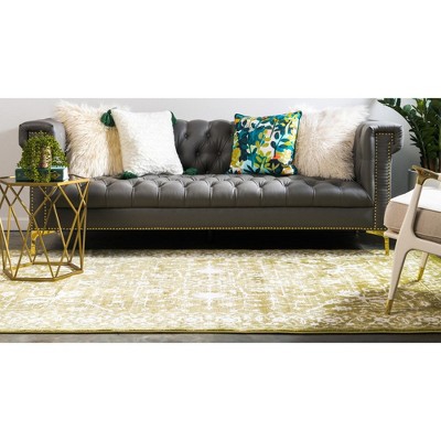 Light Green and Ivory Abstract Viscose Area Rug, 4' x 6'