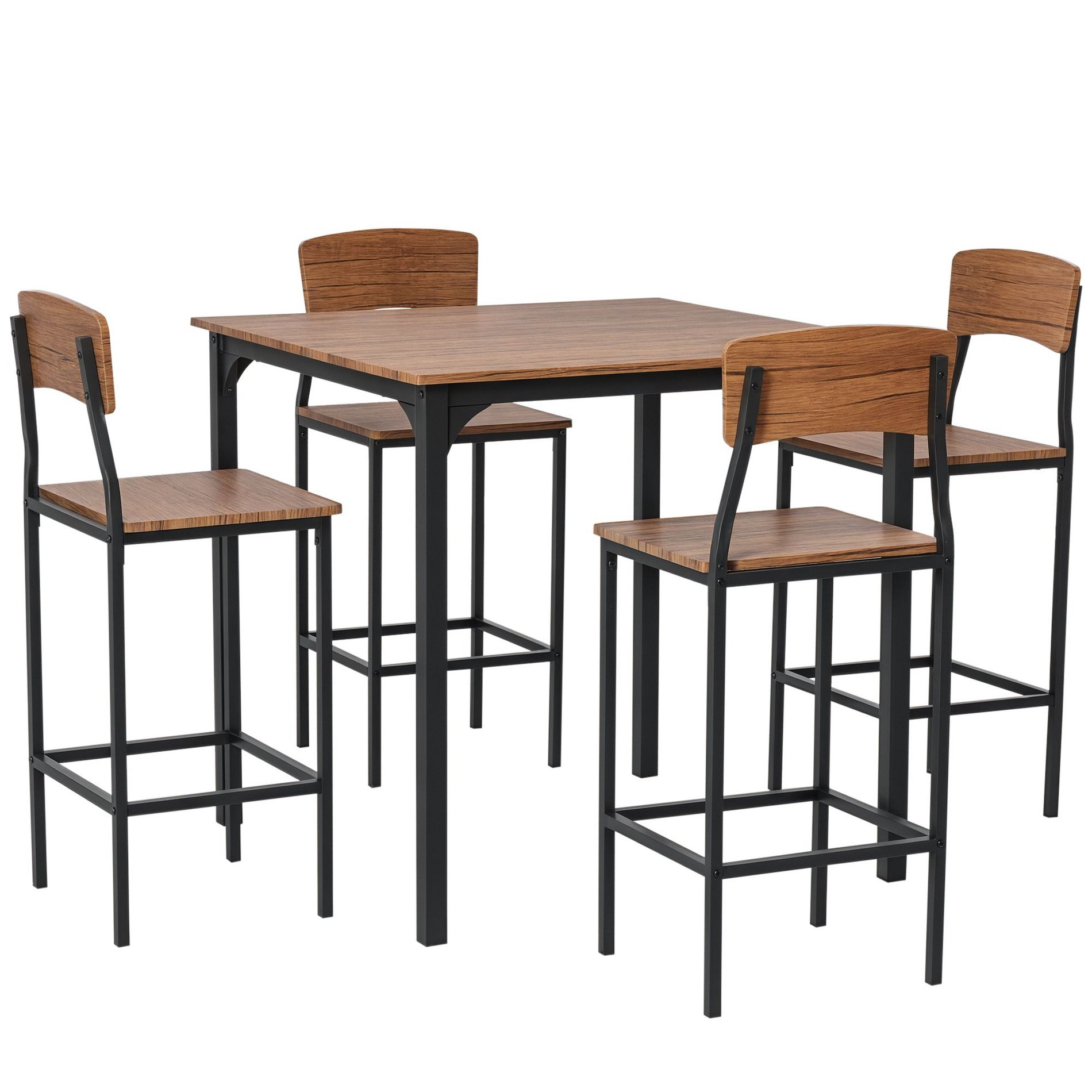 Aghana Digitals 5-Piece Walnut Counter Height Dining Set: Space-Saving Square Table with Metal Legs Walnut,Black 35.50×35.50×35.50 in