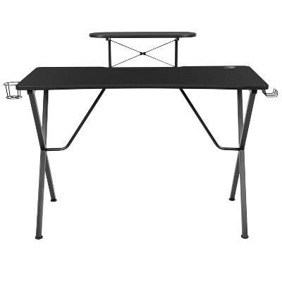 Mallot Black Metal Gaming Desk with Cup Holder and Stand