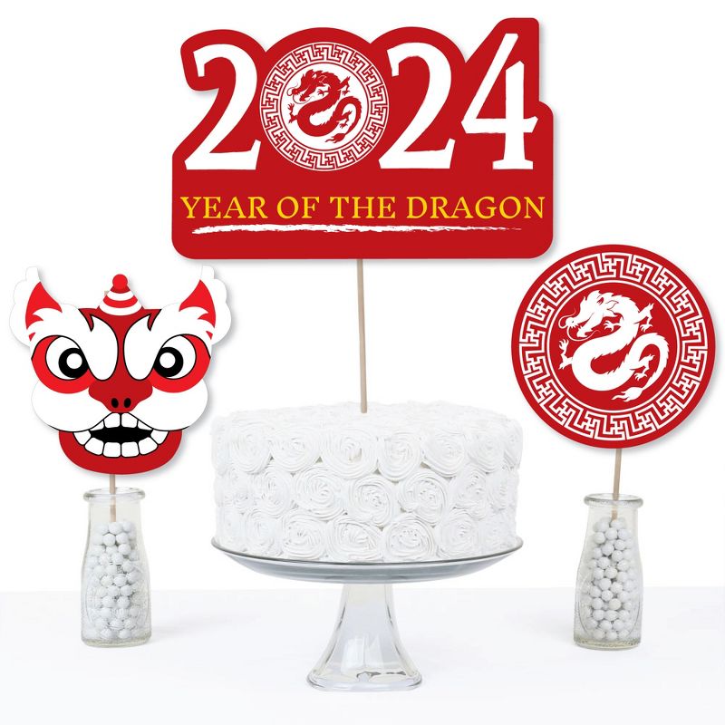 Big Dot of Happiness 2024 Year of the Dragon - Lunar New Year Centerpiece Sticks - Table Toppers - Set of 15, 5 of 9